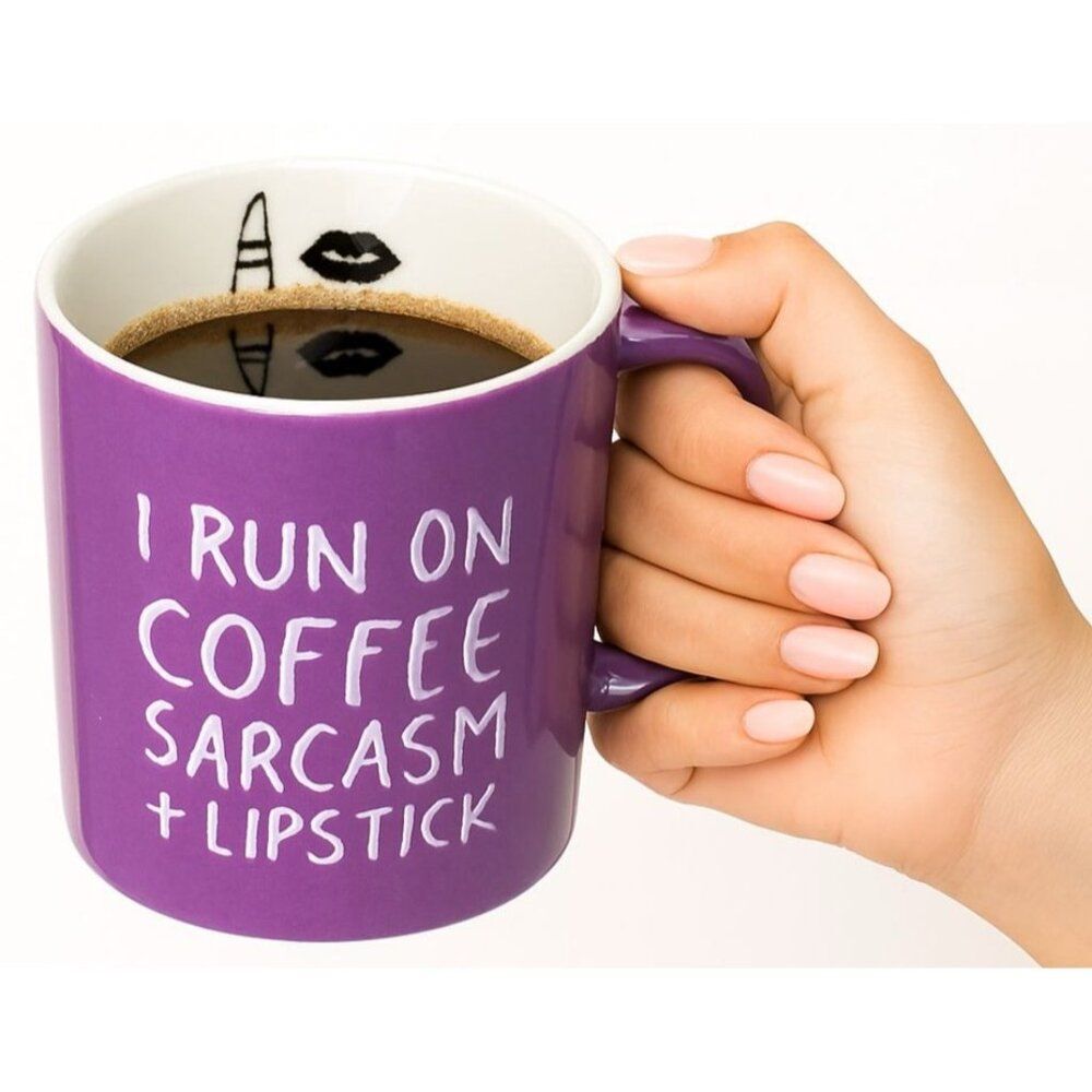12 oz Cup Mug I Run On Coffee Sarcasm & Lipstick Ceramic Purple